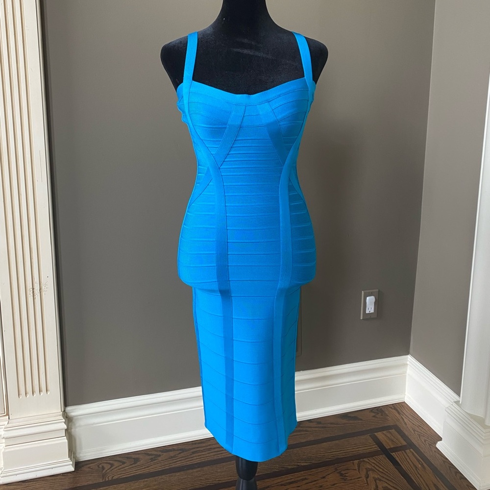 Herve Leger Blue turquoise bandage dress size small